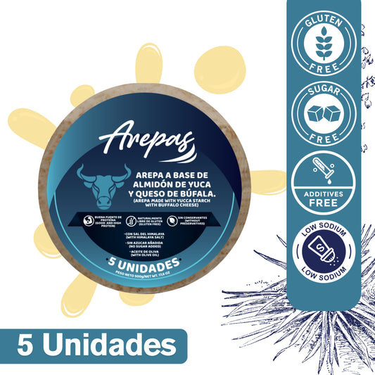 AREPAS ALMIDON DE YUCA CON QUESO MOZARELLA DE BUFALA - somosfit