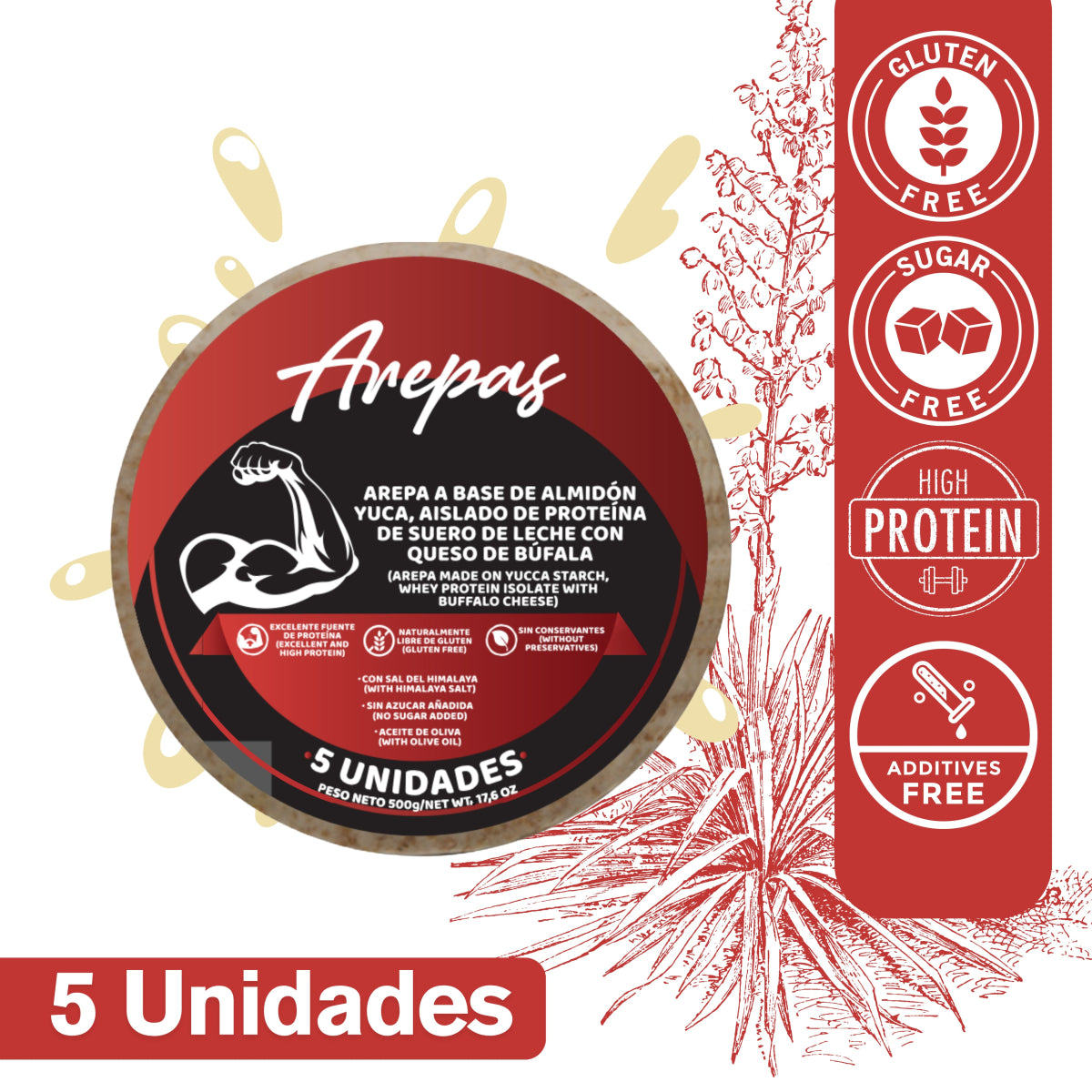 AREPAS ALMIDON DE YUCA Y PROTEÍNA CON QUESO MOZARELLA DE BUFALA - somosfit