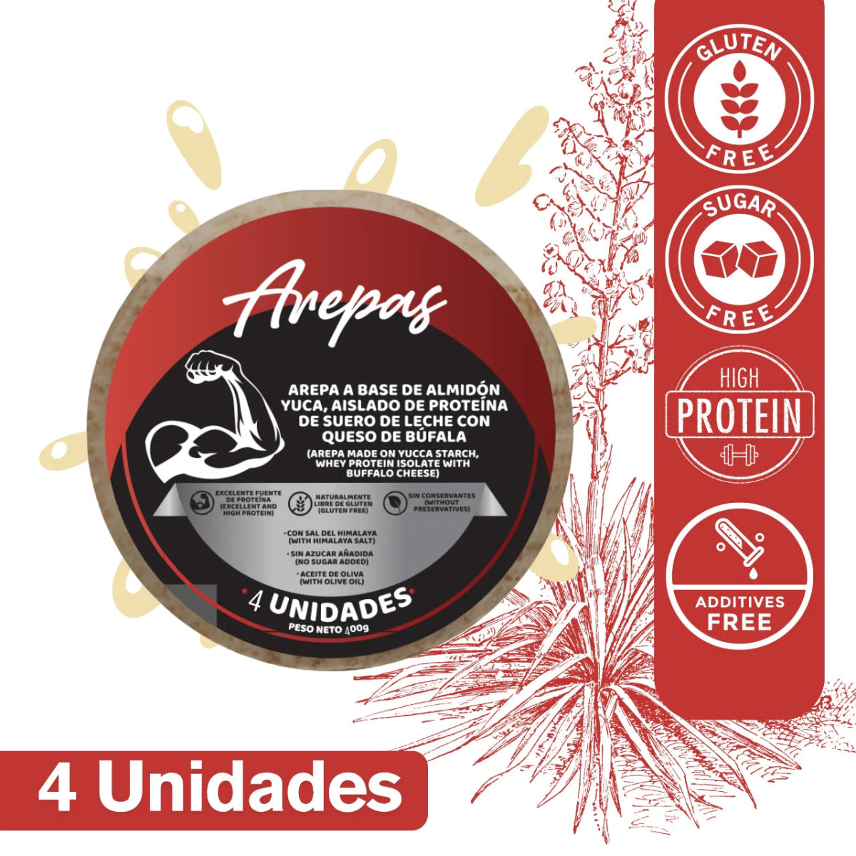 AREPAS ALMIDON DE YUCA Y PROTEÍNA (WPI) CON QUESO MOZARELLA DE BUFALA - somosfit