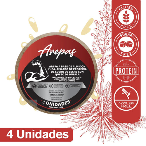 AREPAS ALMIDON DE YUCA Y PROTEÍNA (WPI) CON QUESO MOZARELLA DE BUFALA - somosfit