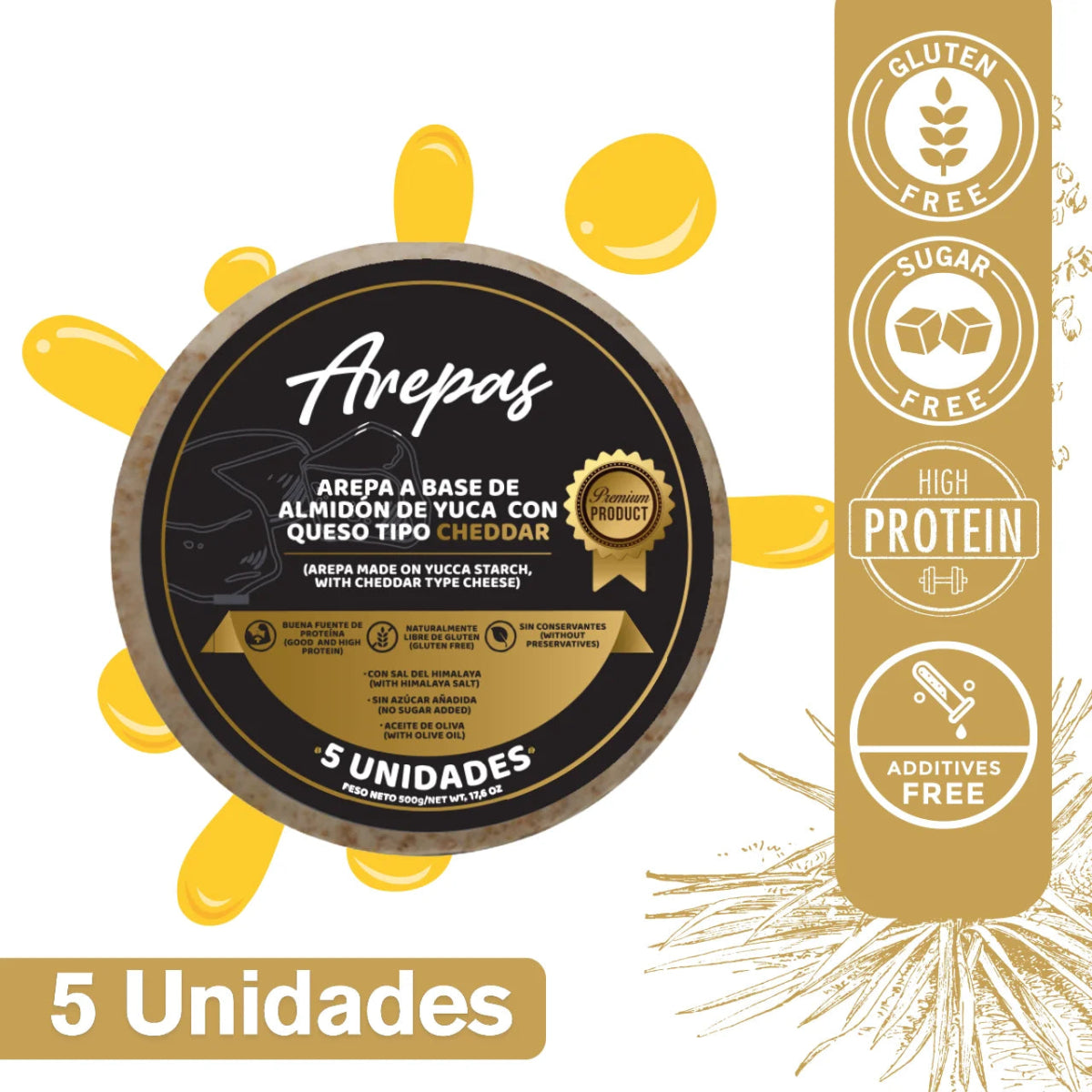 AREPAS DE ALMIDON DE YUCA CON QUESO CHEDDAR - somosfit