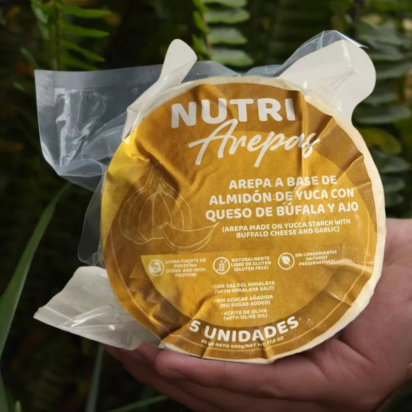 🫓Nutriarepas🫓 Sabor Ajo, rellenas de queso Mozarella De Bufala 🧀